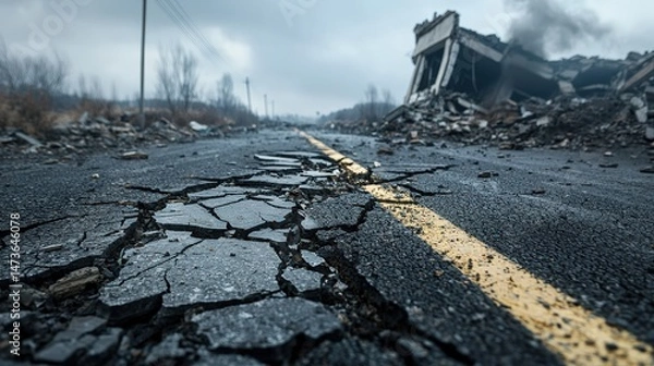 Fototapeta Resilience in urban areas disaster recovery efforts after earthquake damage to environment and communities