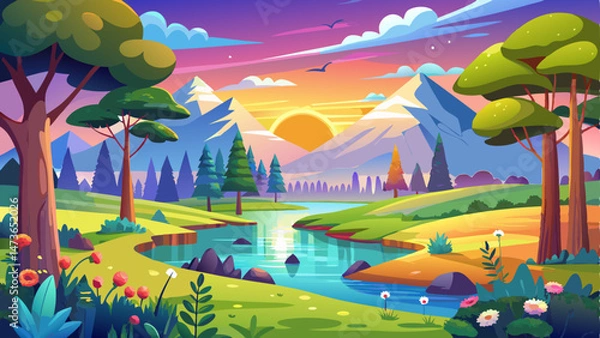Fototapeta vector of Morning time in summer landscape