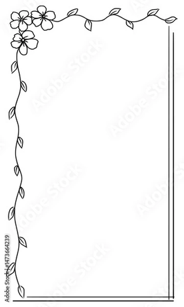 Fototapeta frame for your text, photo, rectangular flower frame hand drawn outline in black and white