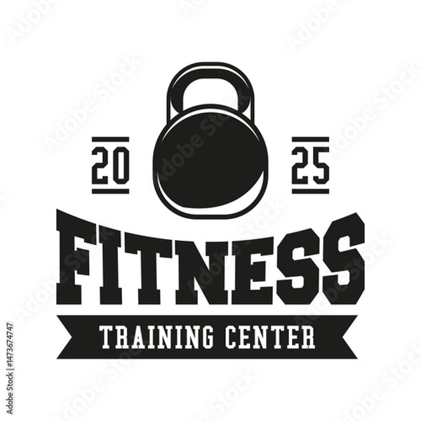 Obraz Monochrome fitness logo vector emblem isolated. Gym and fitness badge vector element Illustration. Design elements for gym and fitness logo vector emblem, badge, label in vintage style
