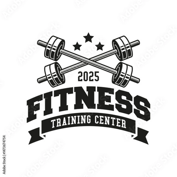 Obraz Monochrome fitness logo vector emblem isolated. Gym and fitness badge vector element Illustration. Design elements for gym and fitness logo vector emblem, badge, label in vintage style