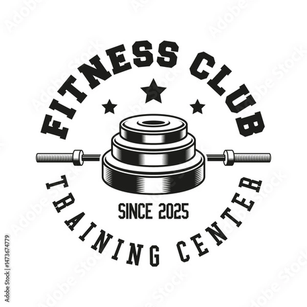 Obraz Monochrome fitness logo vector emblem isolated. Gym and fitness badge vector element Illustration. Design elements for gym and fitness logo vector emblem, badge, label in vintage style