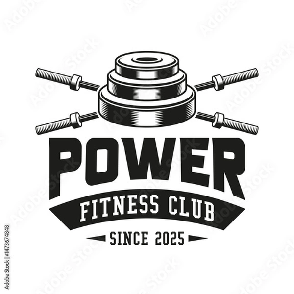 Obraz Monochrome fitness logo vector emblem isolated. Gym and fitness badge vector element Illustration. Design elements for gym and fitness logo vector emblem, badge, label in vintage style