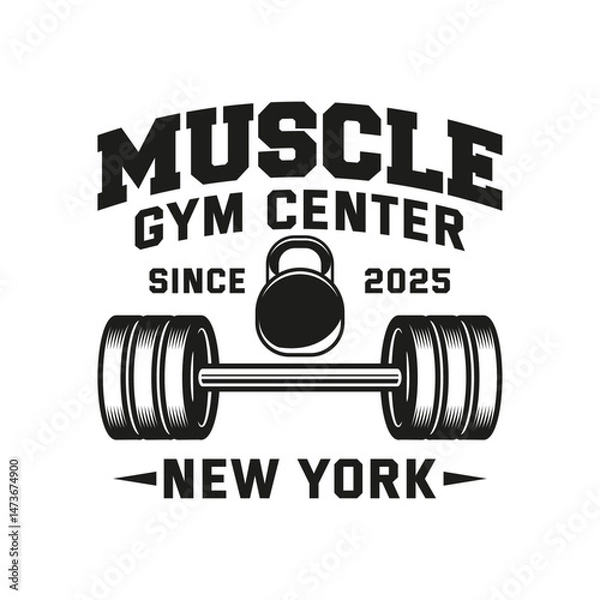 Obraz Monochrome fitness logo vector emblem isolated. Gym and fitness badge vector element Illustration. Design elements for gym and fitness logo vector emblem, badge, label in vintage style