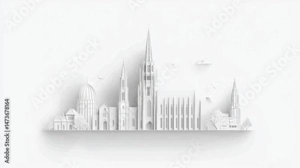Obraz Striking Line Art of European Cathedrals and Monuments in High Fidelity Design