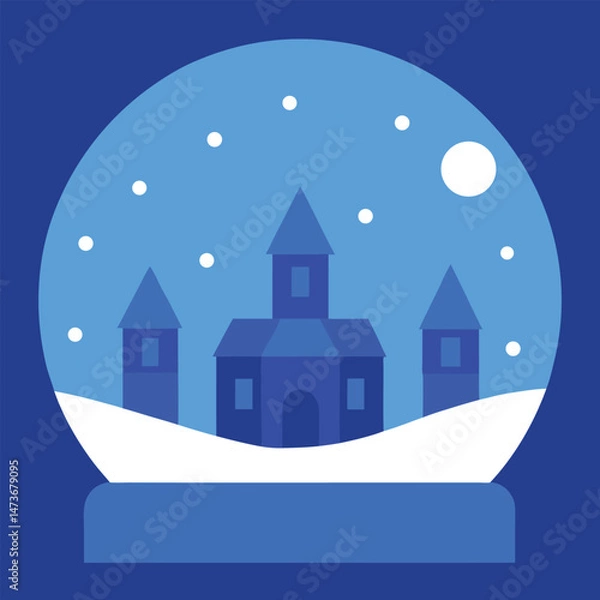 Fototapeta A snowy Christmas house shines in the winter night landscape