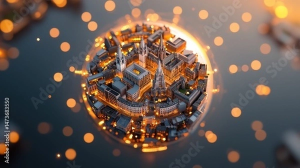 Fototapeta Intricate Tiny World of Dublin with Castle and Lights in High Fidelity Version Two
