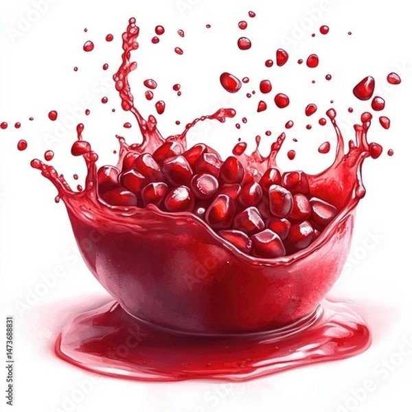 Fototapeta Pomegranate juice splash.  Fresh pomegranate seeds exploding in a vibrant juice splash