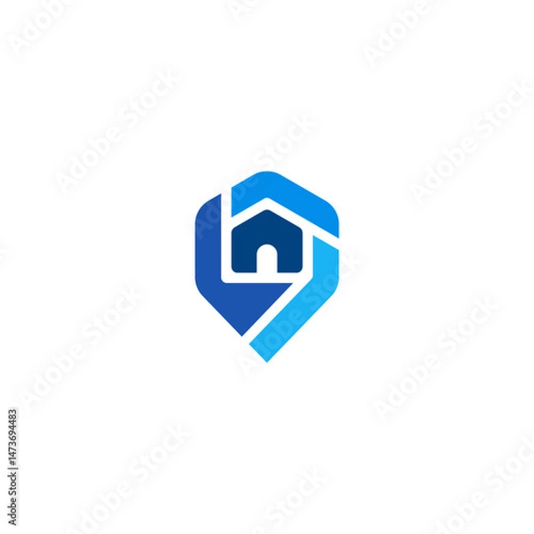 Fototapeta A modern logo concept depicting a house within a location marker, perfect for real estate, property services, or home-related businesses