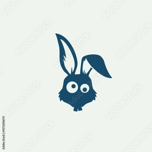 Fototapeta A minimalist cartoon illustration of a rabbit head in a dark blue color against a light background. The image is suitable for use in children's products, logo design, and various creative projects