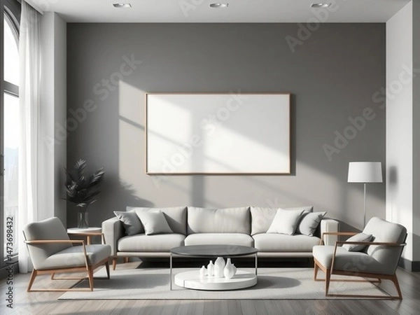 Obraz Modern living room wall art mockup with a sleek and minimalistic design, perfect for adding a touch of sophistication to any space, aesthetic, artwork, stylish