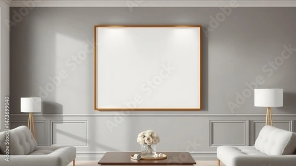 Obraz Modern wall art mockup with a sleek design and minimalist aesthetic, perfect for displaying in a contemporary living room or office setting, wall art, modern, mockup