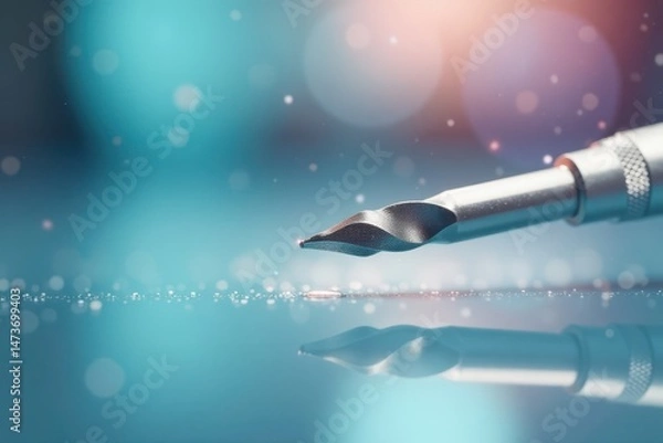 Obraz Sharp focus on dental drill and mirror, soft background , dentistry, care, tools