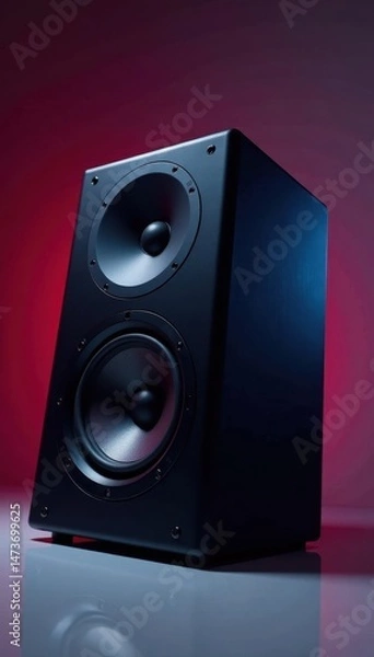 Obraz Sleek black speakers array, sound waves emanating , stereo, speakers