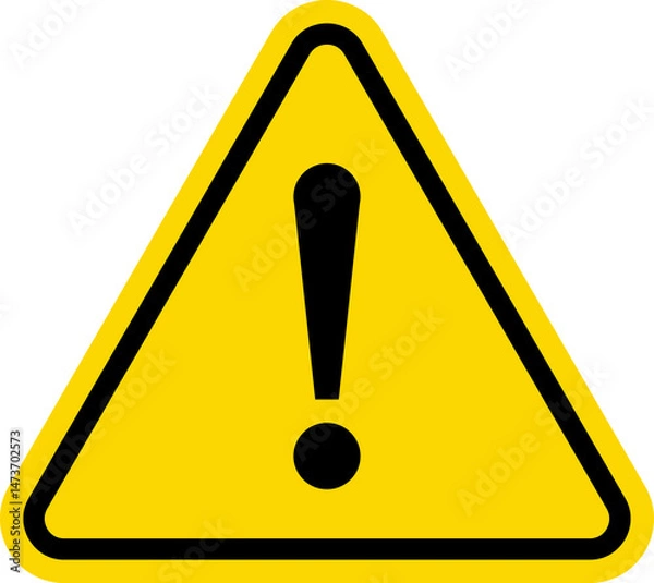 Fototapeta Yellow Warning Dangerous attention icon, danger symbol, filled flat sign, solid pictogram, isolated on white. Exclamation mark triangle symbol.