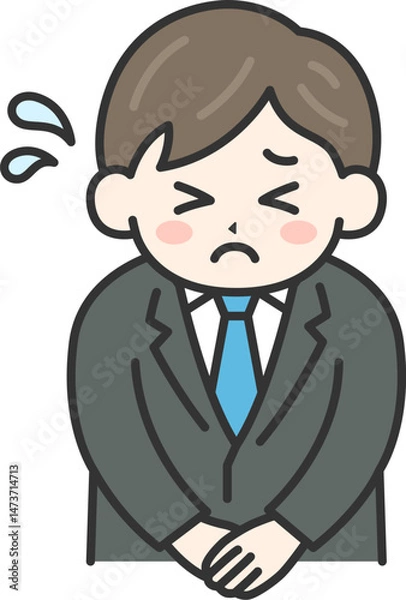 Fototapeta 頭を下げて謝罪する、ビジネスマン（線画カラー）のイラスト