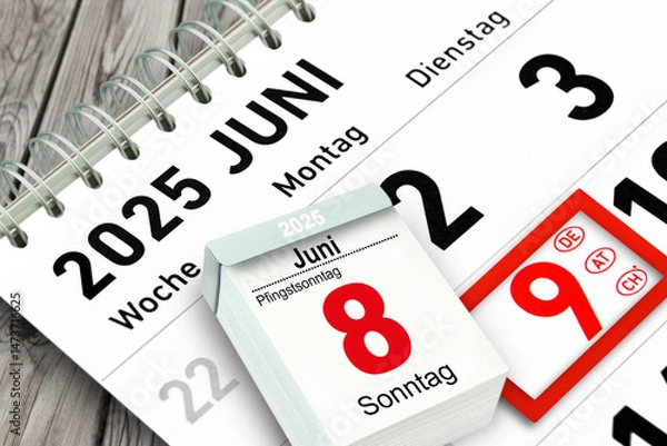 Obraz Kalender Pfingsten 8. und 9. Juni  2025 Pfingstsonntag Pfingstmontag