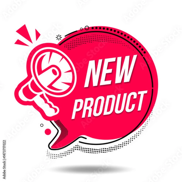Fototapeta 
New Product symbol. Label with megaphone. New product logo vector design. Suitable for business, promotion, technology, and advertising.