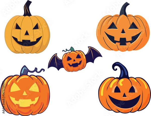 Fototapeta Set of vector Halloween pumpkins. Isolated on transparent background.Set of vector Halloween pumpkins. Isolated on transparent background.