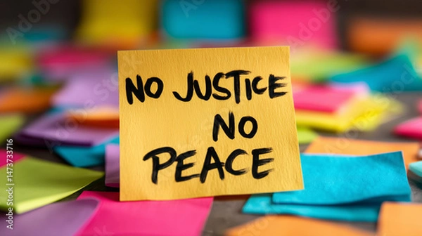 Fototapeta No justice no peace protest message symbolizing civil rights activism and social justice movement