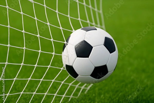 Fototapeta Simple Soccer Ball Goal Composition: A striking image of a soccer ball nearing the net, capturing the essence of a goal in a clean, minimalist style. Perfect for sports blogs, websites, and 