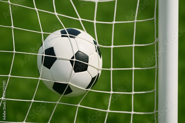 Fototapeta Simple Soccer Goal Highlight Composition: Witness the thrill of a perfectly composed football shot finding the back of the net in this dynamic sports photography. Experience the energy of th