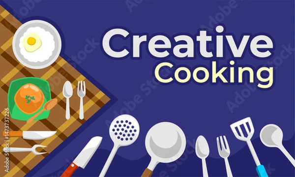 Obraz  cartoon flat background with utensil theme