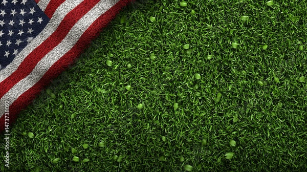 Fototapeta US flag on green grass copy space for text