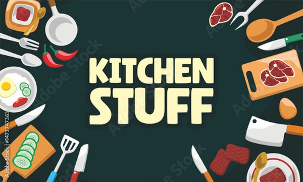 Obraz  cartoon flat background with utensil theme