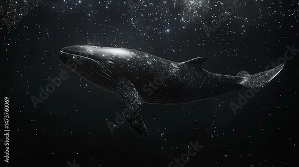 Fototapeta A colossal whale appears suspended in the dark expanse of the night sky. It’s a surreal and breathtaking image.