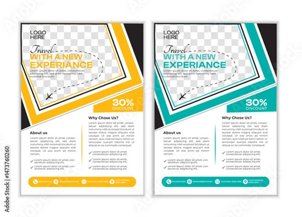 Obraz Travel flyer vector design template, tour flyer, tourism color a4 print ready flyer.