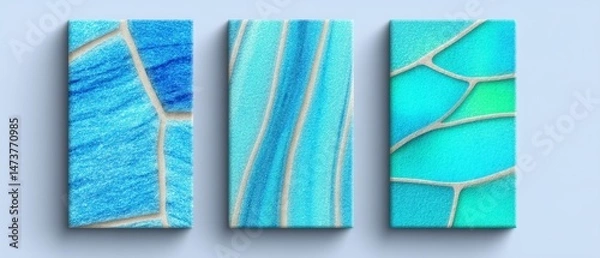 Obraz Triptych of Abstract Mosaic Art in Blue Green Hues Gallery Wall Decor Aesthetic