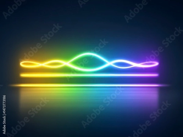 Obraz Vibrant neon wave pattern shining against a dark background.