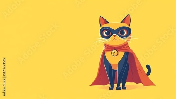 Fototapeta A cat is dressed in a red cape, adding a touch of superhero flair. The feline wears a cape, looking ready for adventure.