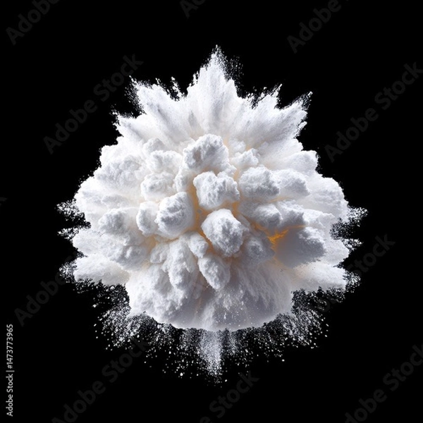 Obraz Voluminous White Cloud Dust Powder Explosion Burst on Plain Black Background