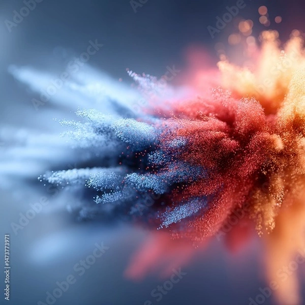 Obraz Vivid Particles Explosion Creates Abstract Colorful Cloud on a Grey Background