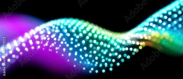 Obraz Wavy Pattern of Bright Colorful Glowing Dots on Black Background Design Element