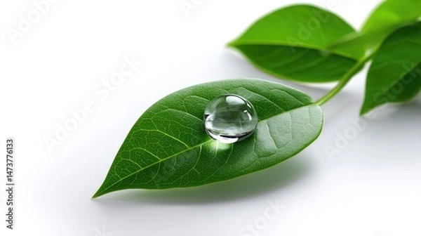 Fototapeta Water Drop on Leaves isolated on a white background