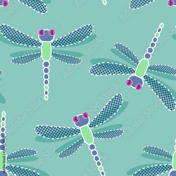 Fototapeta Dragonflies Seamless Pattern