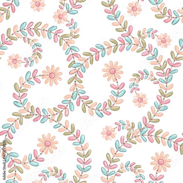 Fototapeta Embroided floral seamless pattern