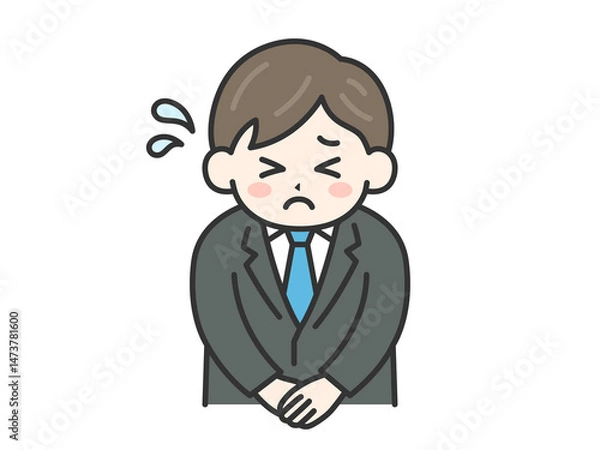 Fototapeta 頭を下げて謝罪する、ビジネスマン（線画カラー）のイラスト