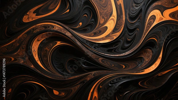 Fototapeta Abstract swirling pattern in black and orange hues creating an elegant visual texture