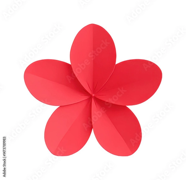Obraz Red origami flower with five petals showcasing intricate paper craft, cut out - stock png.