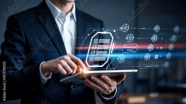 Fototapeta Streamlining Business Processes Digital Transformation and Workflow Optimization with Tablet Technology