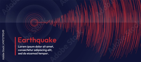 Fototapeta Earthquake seismic wave and circle ring to start wave on dark blue background vector graphic design