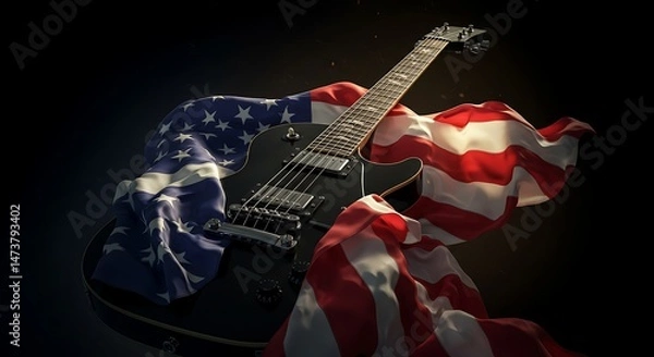 Obraz Guitar and American Flag