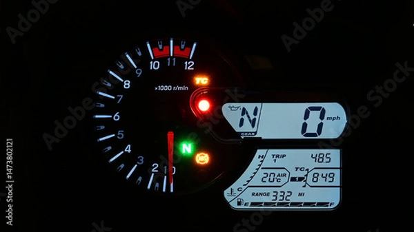 Fototapeta Instrument Binnacle on a 2019 Motorcycle. 