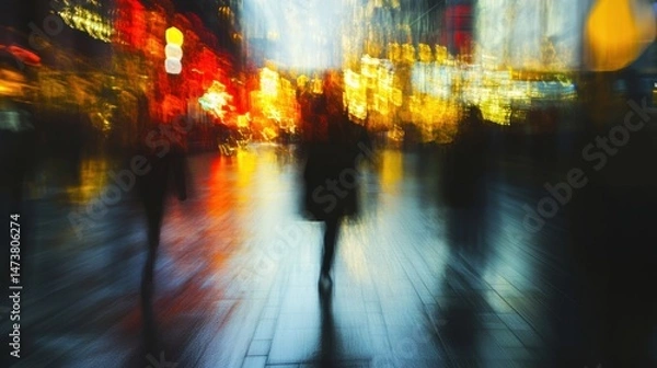 Fototapeta Abstract Blurred Cityscape with Motion Blur and Bright Lights