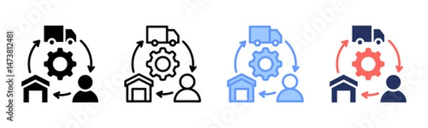 Fototapeta Supply Chain Optimization icon sheet multiple style collection