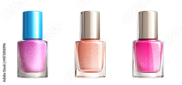 Fototapeta Set collection of realistic colourful nail polish bottles isolated on transparent background. Generative AI